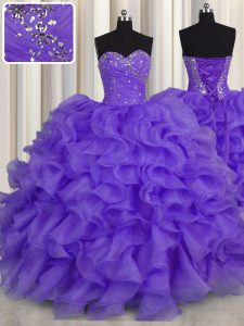 Affordable Floor Length Ball Gowns Sleeveless Lavender 15th Birthday Dress Lace Up