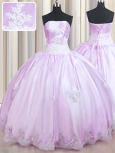 Lilac Taffeta Lace Up Ball Gown Prom Dress Sleeveless Floor Length Beading and Appliques