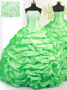Taffeta Strapless Sleeveless Sweep Train Lace Up Beading and Pick Ups Vestidos de Quinceanera in