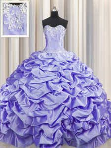 Custom Fit Brush Train Lavender Sweetheart Neckline Beading and Pick Ups Vestidos de Quinceanera Sleeveless Lace Up