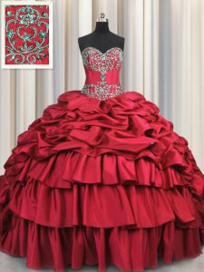 Wine Red Sleeveless Brush Train Beading and Embroidery and Ruffled Layers and Pick Ups Quinceanera Dresses
