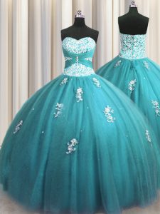 Halter Top Floor Length Ball Gowns Sleeveless Teal Ball Gown Prom Dress Lace Up