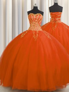 Fancy Really Puffy Red Lace Up Sweetheart Beading Quinceanera Gowns Tulle Sleeveless