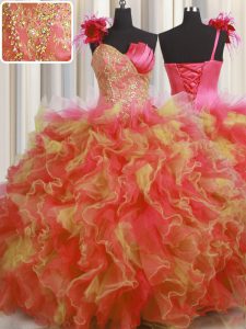 One Shoulder Handcrafted Flower Floor Length Ball Gowns Sleeveless Multi-color Ball Gown Prom Dress Lace Up