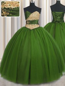 Glamorous Floor Length Ball Gowns Sleeveless Green Sweet 16 Dress Lace Up