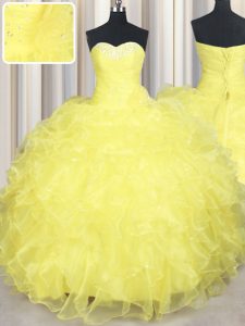 Wonderful Floor Length Yellow Vestidos de Quinceanera Sweetheart Sleeveless Lace Up