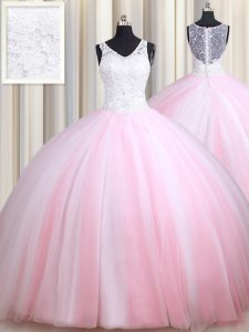 Straps Tulle Sleeveless Floor Length Vestidos de Quinceanera and Lace
