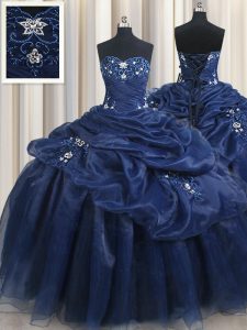 Fabulous Navy Blue Sleeveless Appliques and Pick Ups Floor Length Sweet 16 Quinceanera Dress