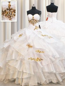 Organza Sleeveless Floor Length Quinceanera Gowns and Beading and Ruffled Layers