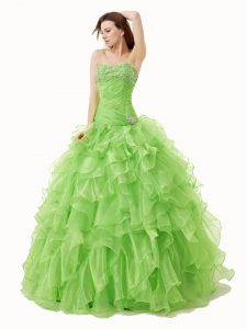 Low Price Organza Sweetheart Sleeveless Lace Up Beading and Ruffles Sweet 16 Quinceanera Dress in