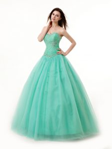 Trendy Turquoise Sweetheart Neckline Beading and Ruching Quinceanera Dresses Sleeveless Lace Up