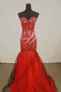 Sexy Red Mermaid Sweetheart Prom Homecoming Dress with Embroidery for Fall