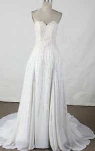 Elegant Beading Court Train Prom Court Dresses in Chiffon with Sweetheart Neck