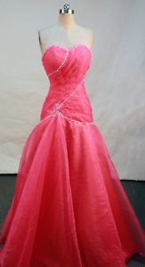 Perfect Sweetheart Ruching Prom Court Dress for Fall with Beads in Watermelon