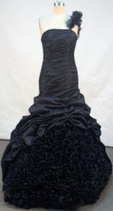 Black Elegant Mermaid One Shoulder Prom Party Dress with Ruffles and Ruches