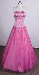 Classical strapless Beaded Prom Theme Dress with Appliques in Rose Pink