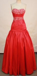 Red Sweetheart Appliqued Prom Court Dresses with Beadings and Lace Up Back