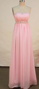 Ruching and Beading Chiffon Prom Theme Dresses in Rose Pink with Long