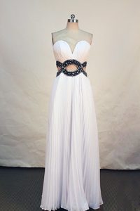 White and Black Sweetheart Prom Court Dresses with Beads and Pleats in Chiffon