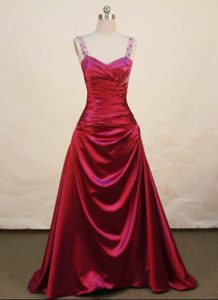 Beading Red Real Sample Prom Pageant Dresses with Straps and Lace Up Back