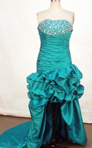 Classy Strapless Beading High-low Prom Dress for Ladies with Pick-ups in Taffeta