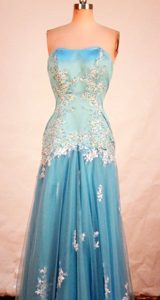 Discount Strapless Long Prom Homecoming Dress with Appliques on Sale