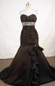 Perfect Taffeta Mermaid Ruched 2013 Prom Dress for Girls with Beads in Brown