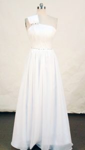 White Beaded and Ruched Prom Homecoming Dress with One Shoulder in Chiffon