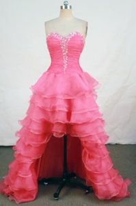 High-low Sweetheart Beaded Prom Homecoming Dress with Layers in Watermelon