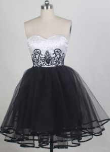 Sweetheart Appliqued Dress for Prom Court with Beads in Black and White