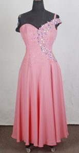 Exquisite Watermelon Beading Senior Prom with One Shoulder in Chiffon for Fall
