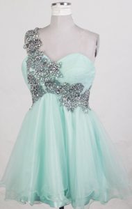 Clearance One Shoulder Short Prom Party Dresses with Appliques in Apple Green