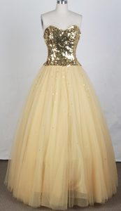 Cheap Sweetheart Sequined Yellow Prom Dress with Strapless in Organza on Sale