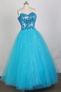 Strapless Real Sample Prom Attire with Sequins and Sweetheart Neck in Blue