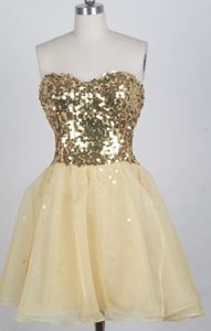 Yellow Sweetheart Mini-Length Prom DressCourt in Organza with Sequins