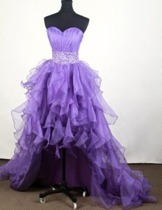 High-low Sweetheart Lavender Prom Graduation Dresses with Beads and Ruffles