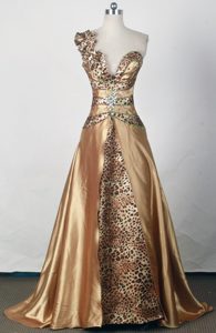 Affordable Beading Leopard Real Sample Prom Attire with One Shoulder Ruffles