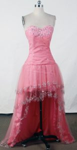 Sweetheart High-low Senior Prom with Beadings and Appliques in Watermelon