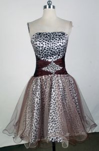 Sweet Strapless Mini-length Prom Dress with Leopard and Beads for 2013