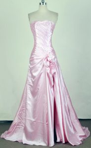 Pretty Baby Pink Strapless Senior Prom in Taffeta with Ruches and Beads