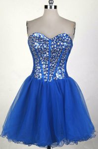 Discount Beading Blue Prom Graduation Dress with Sweetheart Neck in Organza