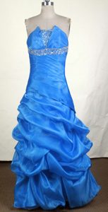 Beaded and Ruched Taffeta Prom Attire with Pick-ups in Aqua Blue on Promotion