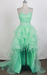 Sexy High-low Sweetheart Senior Prom with Ruffles and Beadings in Apple Green