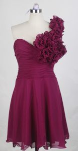 Pretty Ruffled and Ruched Mini-length Prom Attire with One Shoulder in Fuchsia
