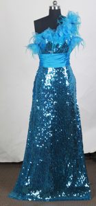 Fashionable Sequined One Shoulder Prom Court Dresses with Ruffles and Sash