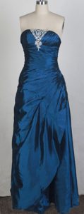 Discount Ruched and Appliqued Teal Prom Grad Dress with Strapless in Taffeta