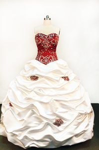 Attractive Strapless Beaded Dress for Quinceanera in White and Burgundy