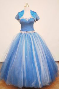 Qualified Long Blue Dresses for a Quinceanera with Ruching in Tulle