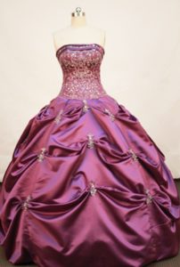 Ornate Strapless Taffeta Fuchsia Lace up Quinceanera Dress with Pick-ups