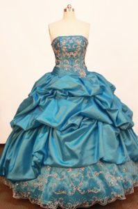 Floating Strapless Taffeta Quinceanera Gowns Dresses with Ruffles in Blue